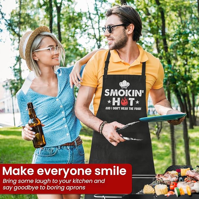 SANDJEST Funny Mens Aprons with Pockets for BBQ Grilling Cooking Grandpa Husband Apron for Birthday Christmas Father's Day