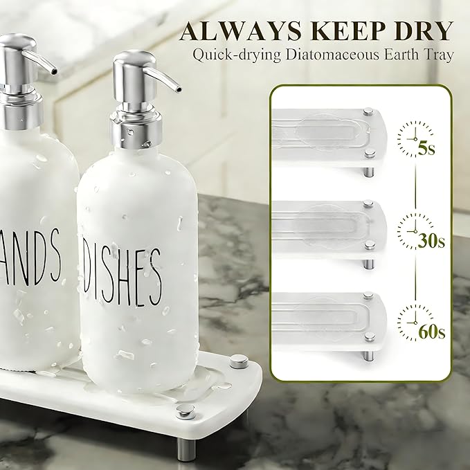 Cisily Kitchen Soap Dispenser Set Comes with Ceramics Sponge Holder, Gold Pumps, and Instant Dry Tray, Hand and Dish Soap Dispenser Set (4, Silver + White + Sponge Holder) - Image 2