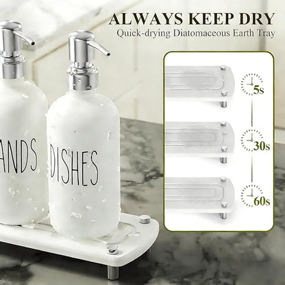 Cisily Kitchen Soap Dispenser Set Comes with Ceramics Sponge Holder, Gold Pumps, and Instant Dry Tray, Hand and Dish Soap Dispenser Set (4, Silver + White + Sponge Holder) - Image 2