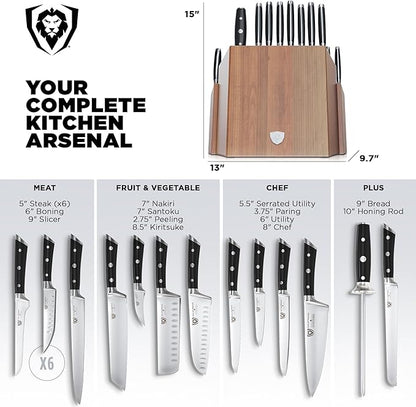 Dalstrong 18-Piece Gladiator Colossal Knife Block Set — German High-Carbon Steel, Full-Tang, Hand-Sharpened — For Home Chefs, Wedding Registries & Serious Kitchens — Acacia Wood Block, NSF Certified - Image 5