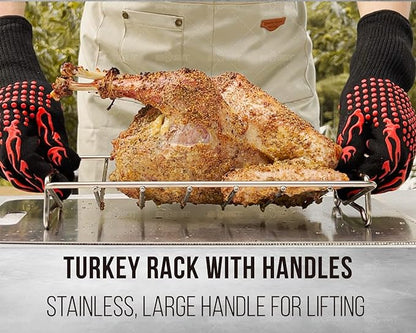 Stainless Steel Turkey Roasting Rack, V-shaped Racks for Smoking and Broiling Chicken, Bird, and Pork Tenderloin. Nonstick Cooking Rack for Roasting Pan. Kamado, Smoker, BGE Accessories, 13×10"