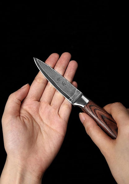 Wakoli EDIB 4-Piece Damascus Knife Set – Professional Kitchen Knife Set, 67-Layer Genuine Damascus Steel, High Carbon Stainless Steel Core (VG10), Ergonomic Pakkawood Handles, In Elegant Gift Box
