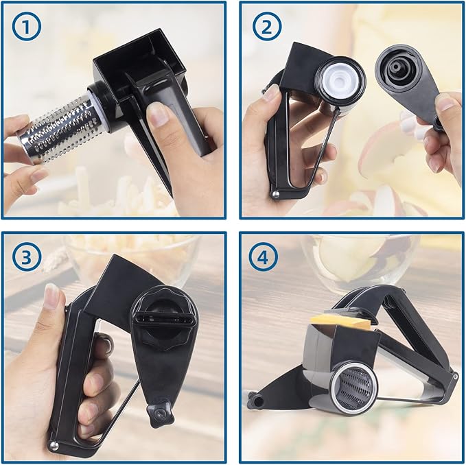 Cheese Grater with Handle, Rotary Cheese Grater,Vegetable, Chocolate, Hard Cheese & Nut Grater, Black - Image 4