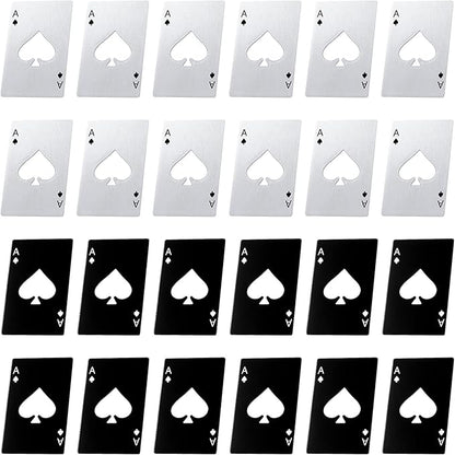 Chumia Poker Card Bottle Openers Stainless Steel Poker Card Beer Ace Bottle Cap Openers for Wedding Birthday Party Bridal Shower Table Tools Supplies(Silver, Black,24 Pieces)