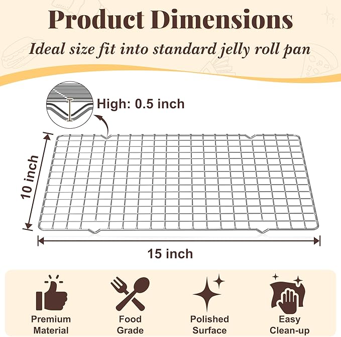 Cooling Racks for Cooking and Baking - 2 PCS 10" x 15" Grid Wire Baking Rack for Oven Cooking, Baking, Grilling, Roasting - Dishwasher Safe Bacon Rack - Fits Jelly Roll Cookie Sheet Pan - Image 2