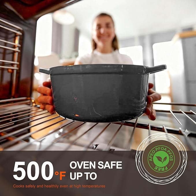 Overmont Enameled Cast Iron Dutch Oven - 5.5QT Pot with Lid Cookbook & Cotton Potholders - Heavy-Duty Cookware for Braising, Stews, Roasting, Sourdough Baking Grey - Image 4
