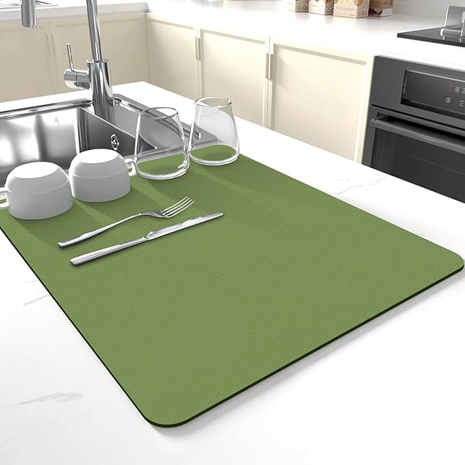 Dish Drying Mat for Kitchen Counter,Drying Mat for Dish Rack,Absorbent Hide Stain Rubber Mat,Coffee Mat, Kitchen Counter Mat (Green, 17"x31.5") by JuSiyley