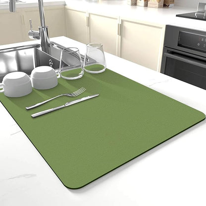 Dish Drying Mat for Kitchen Counter,Drying Mat for Dish Rack,Absorbent Hide Stain Rubber Mat,Coffee Mat, Kitchen Counter Mat (Green, 18"x24") by JuSiyley
