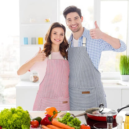 Handepo 12 Pcs Cotton Aprons for Women Men with Pockets Soft Adjustable Bib Stripe Aprons for Cooking Kitchen Chef - Image 5