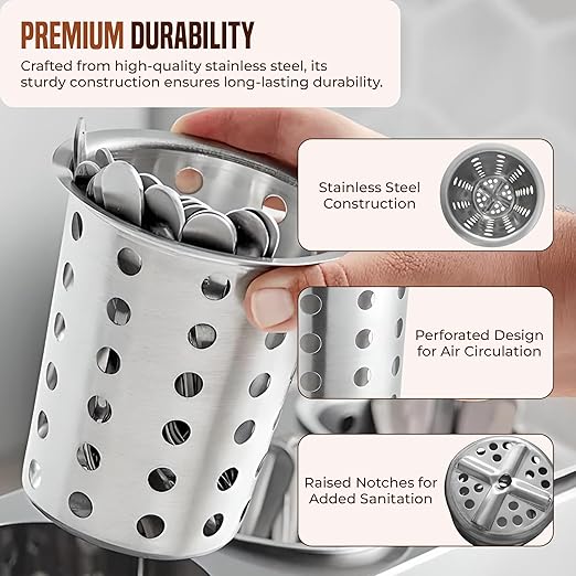 OCS Parts Stainless Steel Utensil Drying Cups | Stainless Steel | Perforated Kitchen Flatware and Silverware Holder - Image 4