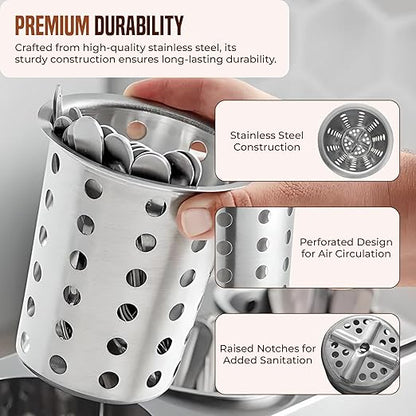 OCS Parts Stainless Steel Utensil Drying Cups | Stainless Steel | Perforated Kitchen Flatware and Silverware Holder - Image 4