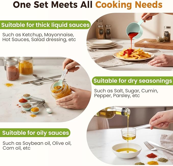 16PCS Measuring Cups and Spoons Set, Measuring Spoon Set with Metric and US Measurements, Fits for Measuring Dry and Liquid (Green) - Image 3