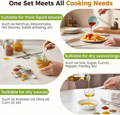 16PCS Measuring Cups and Spoons Set, Measuring Spoon Set with Metric and US Measurements, Fits for Measuring Dry and Liquid (Green) - Image 3