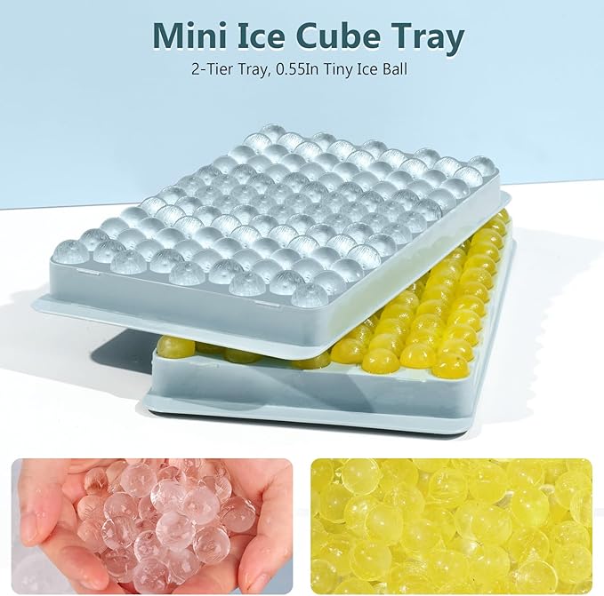 WIBIMEN Mini Ice Cube Trays, Small Tiny Round Pebble Crushed Nugget Ice Trays for Freezer with Lid - Chilling Drinks Coffee Juice(4 Pack/0.55In - Blue) - Image 7