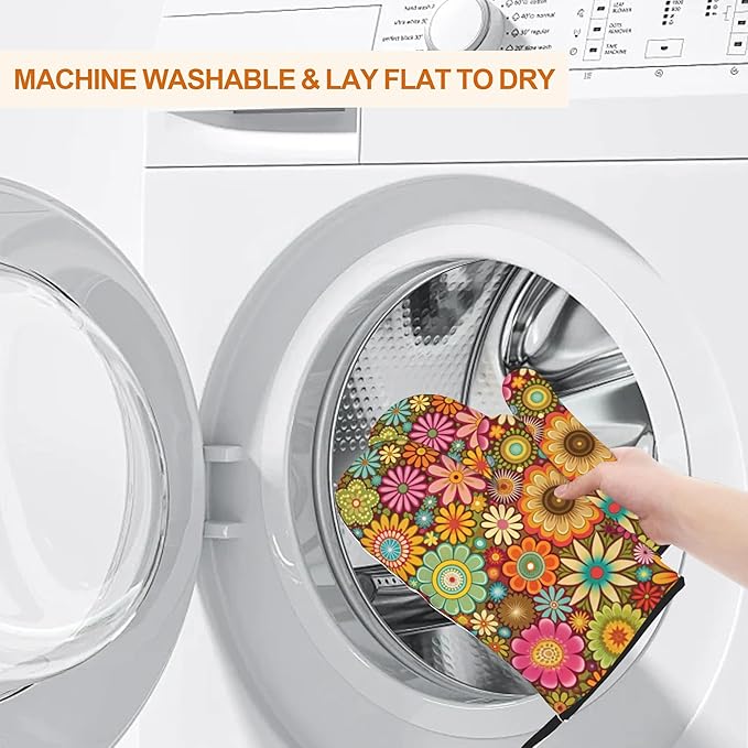 Mandala Flower Pattern Oven Gloves and Hot Pads Set - Heatproof Hand Protection for Baking, Grilling, Cooking 4Pcs