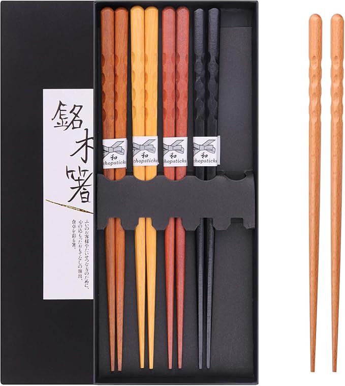 GLAMFIELDS Reusable Chopsticks Japanese Natural Wooden 5 Pairs Classic Style Lightweight Hand-Carved Safe Chop Sticks 8.8 Inch/22.5cm Gift Set - Image 7