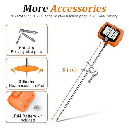 BOMATA Digital Candy Thermometer with Pot Clip, Deep Fry Oil Thermometer with Rotatable Display & Long Probe, for Candy Candle Making, Cooking, Food, Liquids, Water, Sugar.. Orange