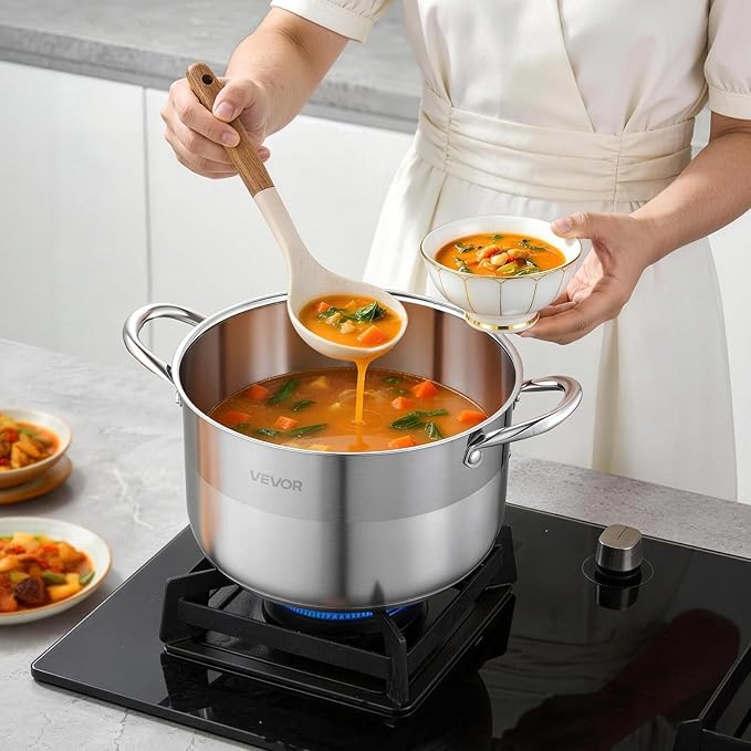 VEVOR Stainless Steel Stock Pot, 8QT Stainless Steel Stockpot with Glass Lid, PFOA-Free, PFAS-Free, Compatible with Gas Stoves, Induction Cooktops, Electric Stoves, for Soups, Stews, and Pasta - Image 8