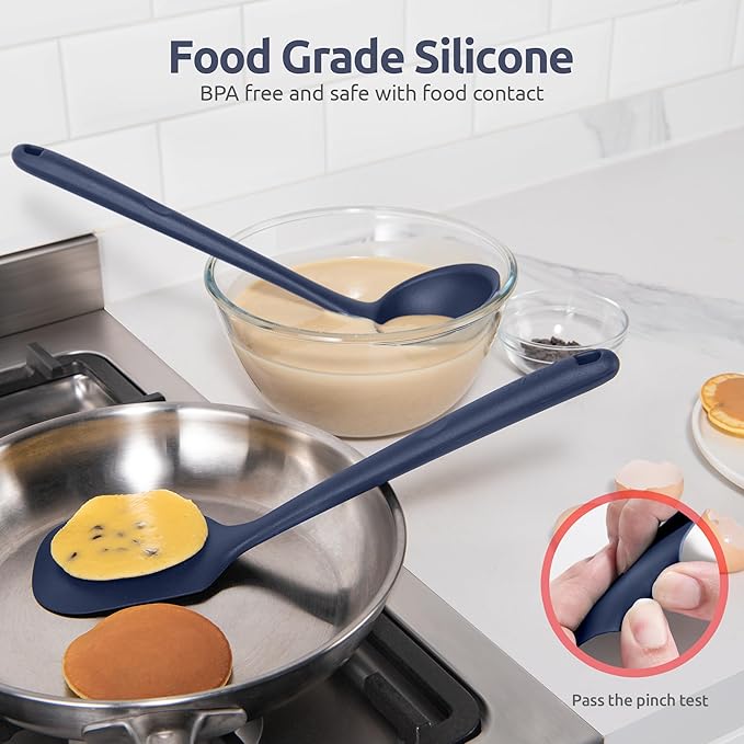 Silicone Kitchen Cooking Utensil Set: U-Taste High Heat Resistant 13.6in Kitchen Gadgets, BPA Free Non Stick Rubber Cook Accessories For Stir Frying, Serving, Basting, Mixing (5 Pieces, Midnight Blue) - Image 3