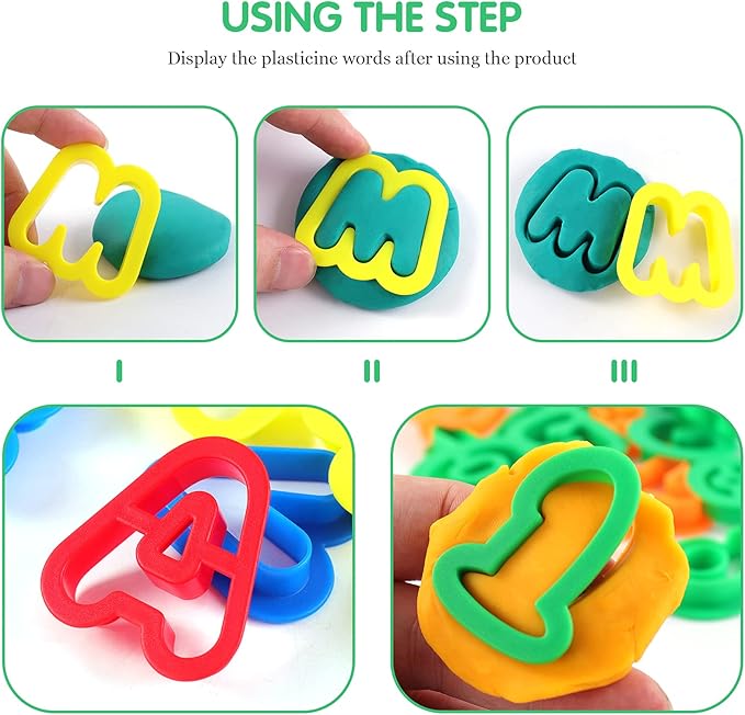 Dough Tools 47 PCS Dough Play Tools Set for Kids, Plastic Alphabet Numbers Cutters, Rollers, Rolling Pins - Image 3