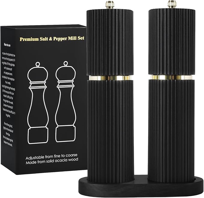 Wooden Salt and Pepper Grinder Set with Gold Accents, Salt and Pepper Grinder with Adjustable Coarseness, Beech Wood Pepper Grinder Manual,Salt and Pepper Shakers Matching Wooden Rray for Gifting - Image 7