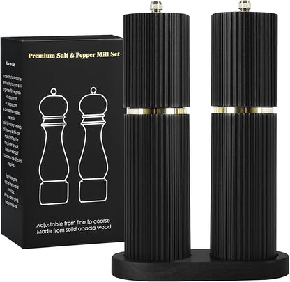 Wooden Salt and Pepper Grinder Set with Gold Accents, Salt and Pepper Grinder with Adjustable Coarseness, Beech Wood Pepper Grinder Manual,Salt and Pepper Shakers Matching Wooden Rray for Gifting - Image 7