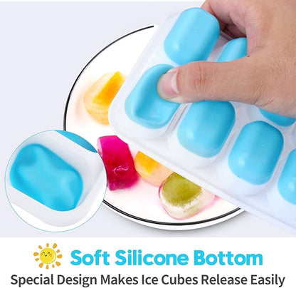 Silicone Ice Cube Tray, Jrisbo 4 Pack Easy-Release & Flexible 14-Ice Cube Trays with Spill-Resistant Removable Lid, Stackable Ice Trays with Covers for Freezer, Cocktail (Blue) - Image 4