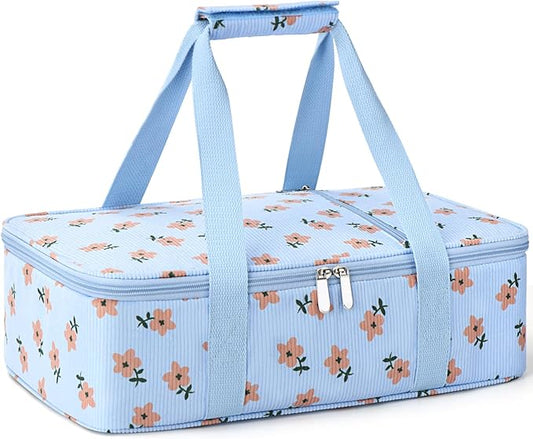 Insulated Casserole Carrier for Hot or Cold Food,Pie Carrier Bag Lunch Bag Tote for Potluck Parties/Picnic/Cookouts, Fits 9"x13" Baking Dish,Single Corduroy Flowers
