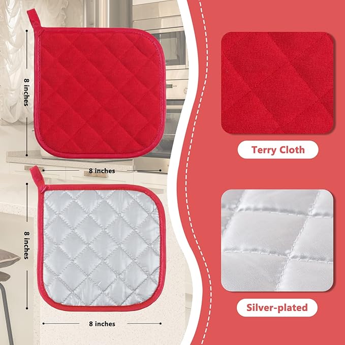 Joyhalo 6 Pack Pot Holders for Kitchen,Cotton Oven Holder with Great Heat Resistance,Non Slip Hot Pads for Kitchen Clearance,Red - Image 2