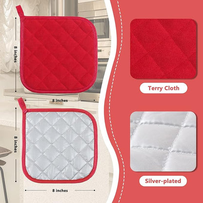 Joyhalo 6 Pack Pot Holders for Kitchen,Cotton Oven Holder with Great Heat Resistance,Non Slip Hot Pads for Kitchen Clearance,Red - Image 2