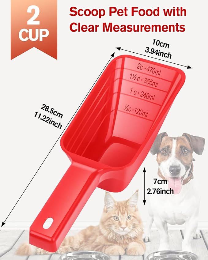 2 Cup Dog Food Scoop(2 Pack), Plastic Pet Food Scoop with Measuring Lines for Accurate Pet Food Portions,Dishwasher Safe (Red) - Image 2