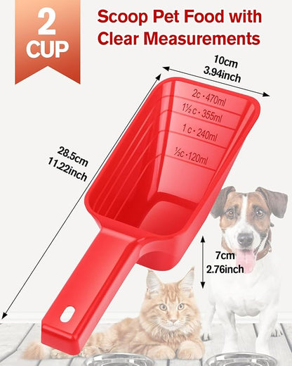 2 Cup Dog Food Scoop(2 Pack), Plastic Pet Food Scoop with Measuring Lines for Accurate Pet Food Portions,Dishwasher Safe (Red) - Image 2