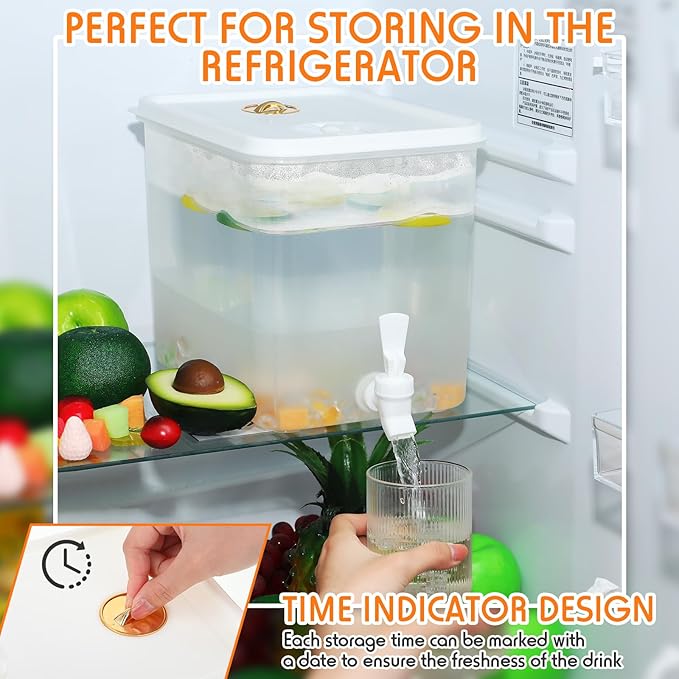 Domensi 6 Pack 2 Gallon Drink Dispenser for Fridge with Spigot Water Dispenser Leak Proof Lids Filter Screen Beverage Juice Container Sealed Plastic Lemonade Milk Cold Hot Drink Tea Jug for Party - Image 6