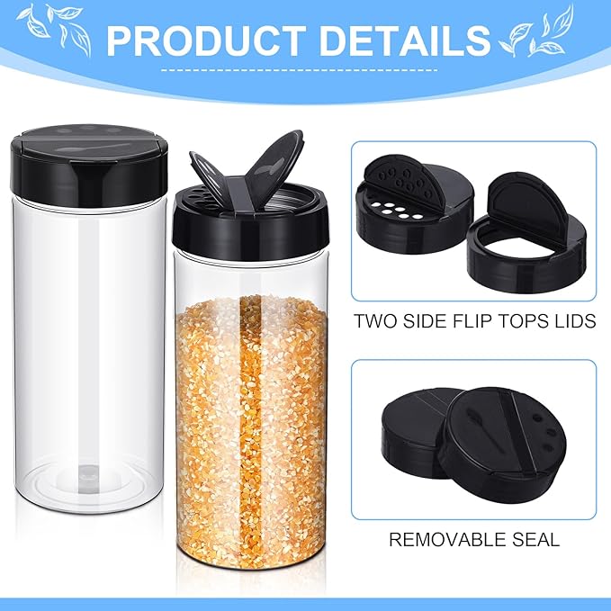 Zhehao 24 Pieces Plastic Spice Containers Plastic Spice Bottles Clear Reusable Large Empty Seasoning Jars with Shaker Lids for Kitchen Storage Seasoning Powder Herbs(16 oz,Cylinder,Clear and Black) - Image 4