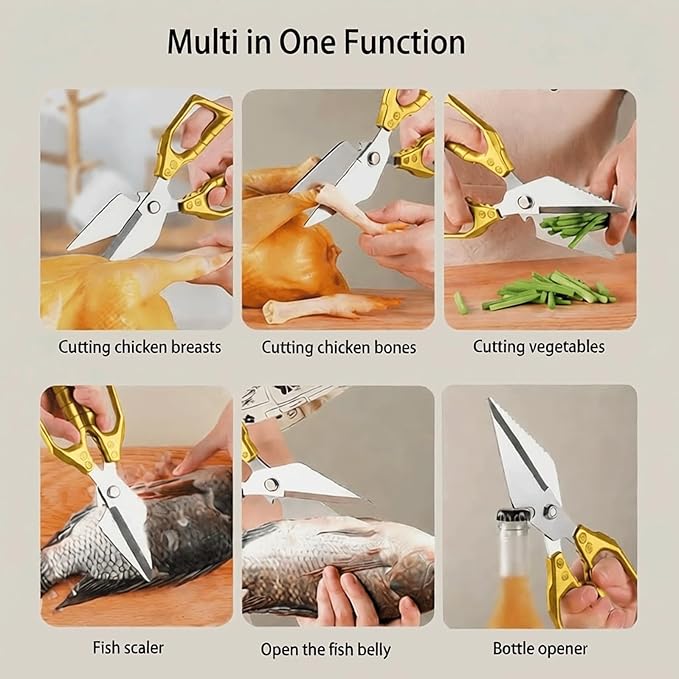 Meat Scissors Heavy Duty Sharp Shears Kitchen Scissors all Purpose, Stainless Steel Kitchen Shears, Kitchens Accessories Cooking Shear for Meat Chicken Fish Poultry Herb Bread(Gold)