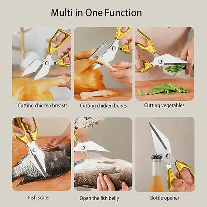 Meat Scissors Heavy Duty Sharp Shears Kitchen Scissors all Purpose, Stainless Steel Kitchen Shears, Kitchens Accessories Cooking Shear for Meat Chicken Fish Poultry Herb Bread(Gold)