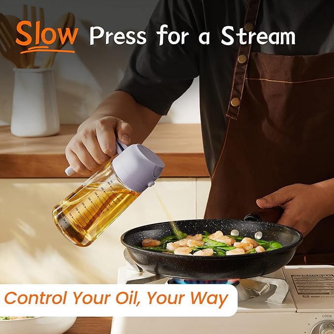 TrendPlain 16oz/470ml Glass Olive Oil Sprayer for Cooking - 2 in 1 Olive Oil Dispenser for Kitchen Gadgets, Air Fryer, Salad, and BBQ - Periwinkle - Image 3