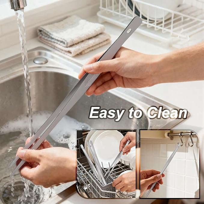 Vaincre 4PCS Kitchen Tongs Tweezers for Cooking, 12" Metal Kitchen Utensils, Stainless Steel Fine Cooking Tweezers Tongs with Precision Serrated Tips for Chef, Culinary, Serving Food, Pasta - Image 4