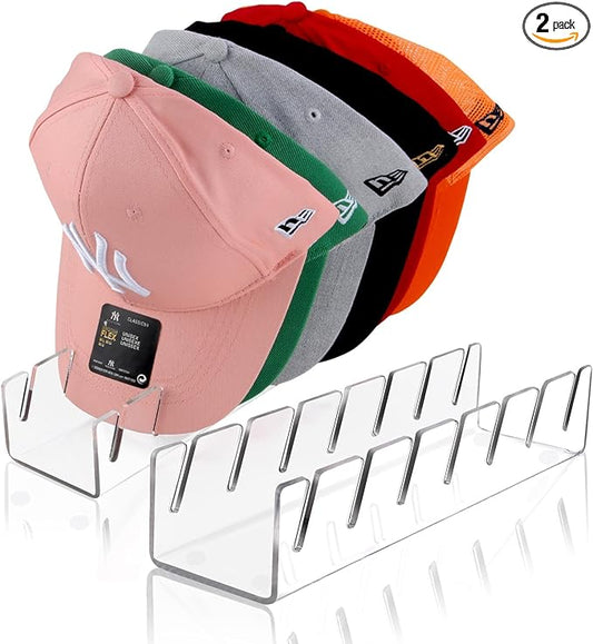 Hat Stand for Baseball Caps, 2 Pack No Install Acrylic Hat Organizer for 14 Baseball Caps Storage Organizer, Hat Racks Hat Holder Display and Organization for Closet, Bedroom, Dresser (Clear-2Pack) by Sloworld