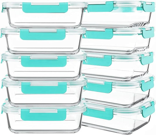 KOMUEE 10 Packs 30 oz Glass Meal Prep Containers,Glass Food Storage Containers with Lids,Airtight Lunch Bento Boxes, Microwave, Oven, Freezer and Dishwasher,Green by KOMUEEUS