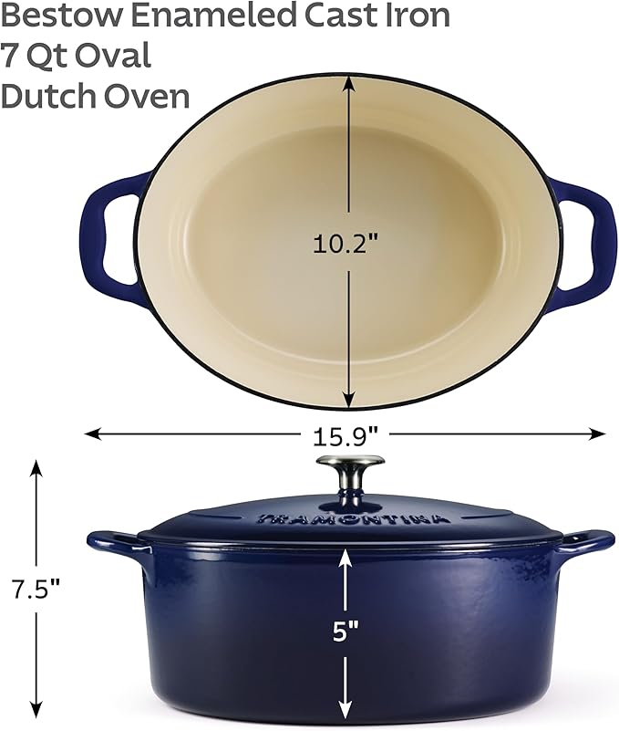 Tramontina Bestow Enameled Cast Iron Oval Dutch Oven Pot with Lid, Large 7-quart, Blue - Image 3