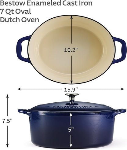 Tramontina Bestow Enameled Cast Iron Oval Dutch Oven Pot with Lid, Large 7-quart, Blue - Image 3