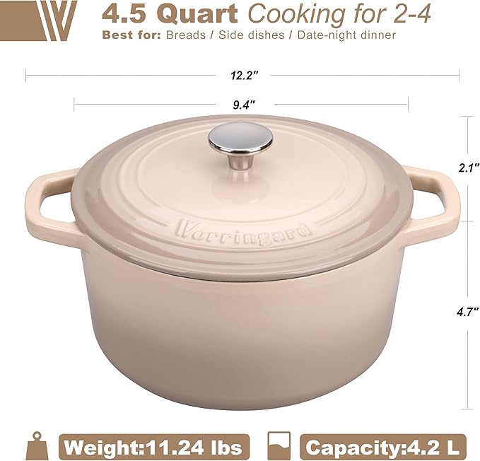 VORRINGARD Enameled Cast Iron Dutch Oven Pot with Lid, for Bread Baking, Round Bread Oven- include Sourdough Bread Baking Supplies Set, 4.5QT, Latte - Image 2