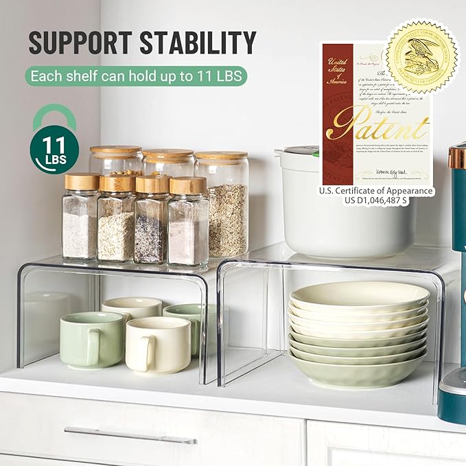 Clear Cabinet Organizer, Shelf Organizer Set of 2 for Kitchen Pantry Organizers and Storage, Display Cabinet Shelf Room Decor Countertop Desk Shelves, Patented Spice Organization for Cabinet - Image 6