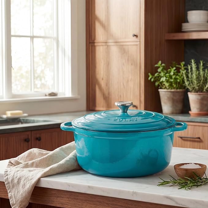 Zulay Kitchen 5 Quart Enameled Cast Iron Dutch Oven Pot with Lid – Premium Durability & Oven Safe up to 500°F – Heavy Duty Cookware Perfect for Bread Baking, Stews, Braising & Roasting – Light Blue - Image 2