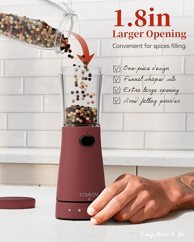 Electric Salt and Pepper Grinder Set with Storage Base, Stainless Steel Rechargeable Salt and Pepper Grinder Set with 4.5 oz Large Capacity, 1.8" Wide Mouth, Adjustable Coarseness, Ideal for Kitchen - Image 5