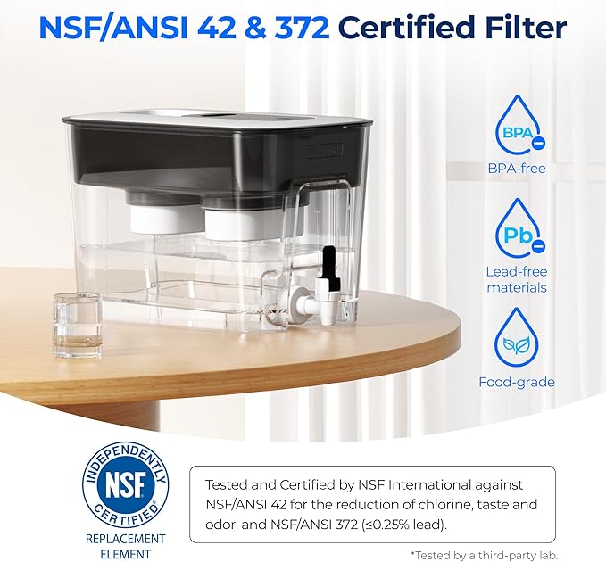 Waterdrop WFD-22L-DF Water Filter Dispenser, 40-Cup Water Purifier, 2 Built-in Filters, 8X Faster Filtration, 400-Gallon Lifespan, 10X Longer Lifetime, Reduces Chlorine, PFOA/PFOS, Black - Image 6