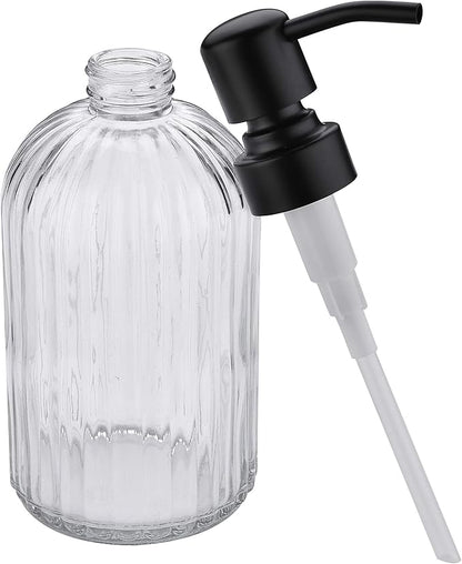 Matte Black Dish Kitchen Soap Dispenser, Bathroom Liquid Soap Dispenser with Rustproof Stainless Steel Pump, 16 Oz Glass Bottle,2 Packs