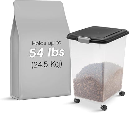 IRIS USA Airtight Dog Food Storage Container, Up to 54 lbs, Attachable Wheels, For Dog Cat Bird and Other Pet Food Storage Bin, Keep Fresh, Translucent Body, Easy Mobility, Black - Image 2