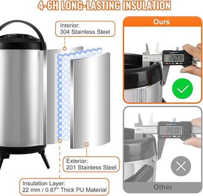 VEVOR Stainless Steel Insulated Beverage Dispenser, 2.4 Gallon 9.2 Liter, Thermal Hot and Cold Drink Server Dispenser with Spigot Handle, Food-grade for Hot Tea Coffee Water Restaurant Drink Shop - Image 3